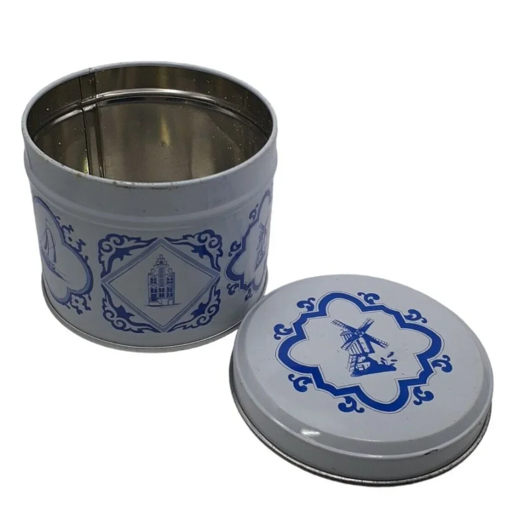 Collector Tin Holland Dutch Cookie Candy Windmills Netherlands Delft Vintage